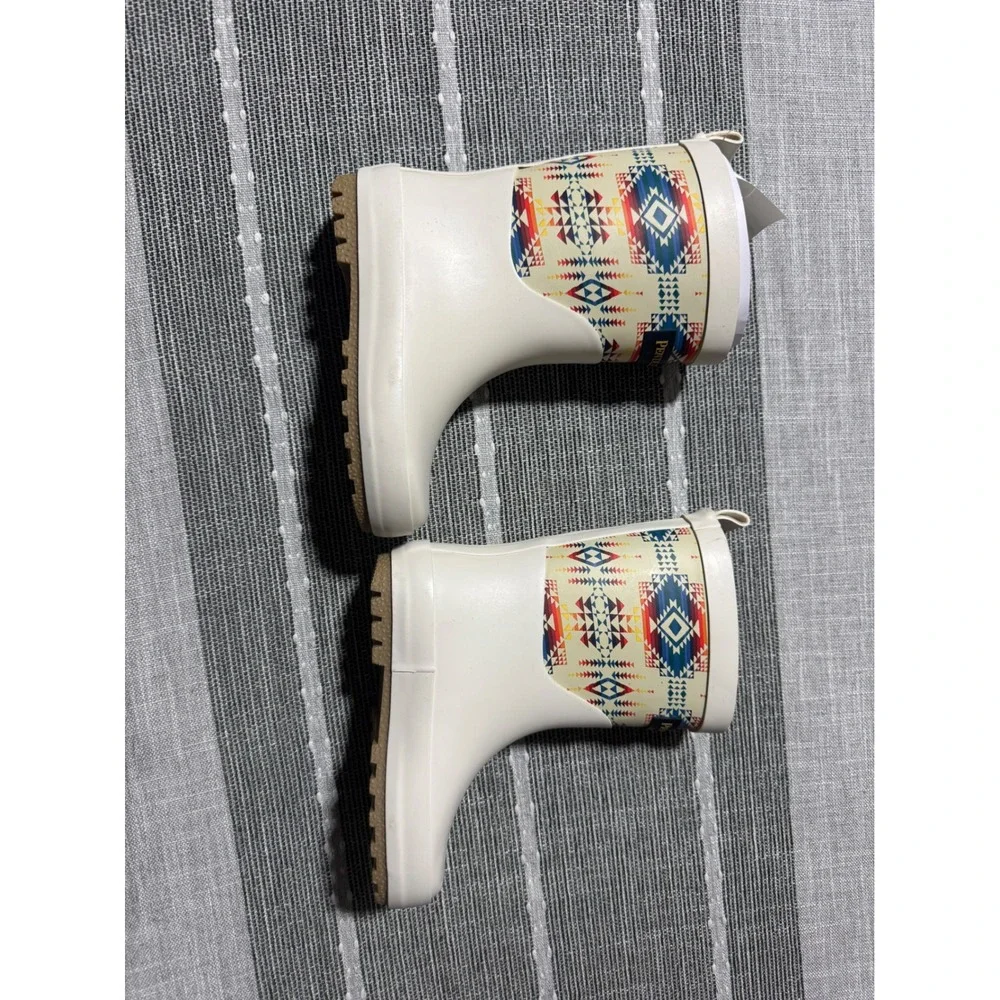 Pendleton Kids Rain Boots Western Navajo Print White Rubber Size‎ 7 8